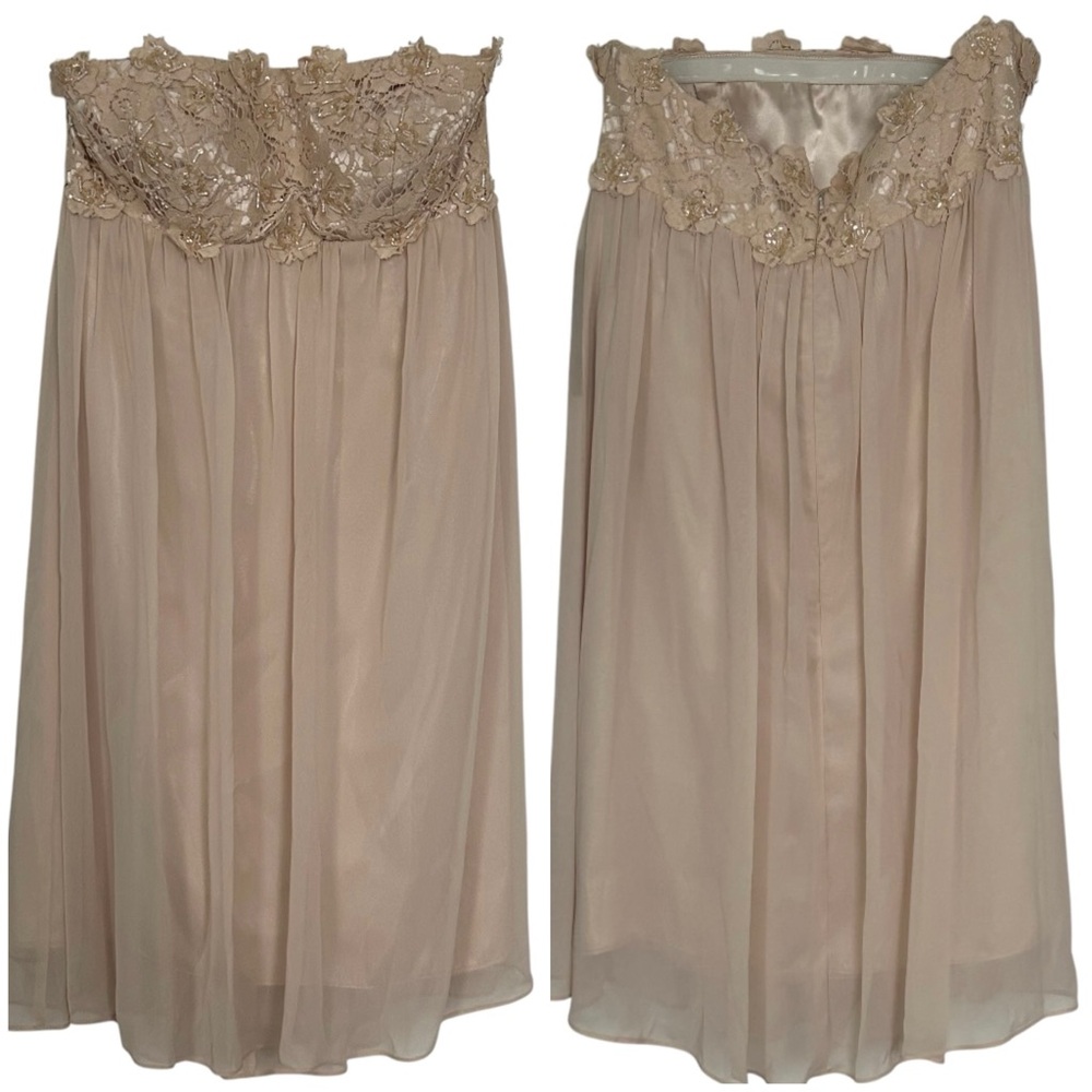 JS BOUTIQUE NWT! Champagne Sleeveless Trapeze Dress Sequin Pearl Lace Chiffon 8